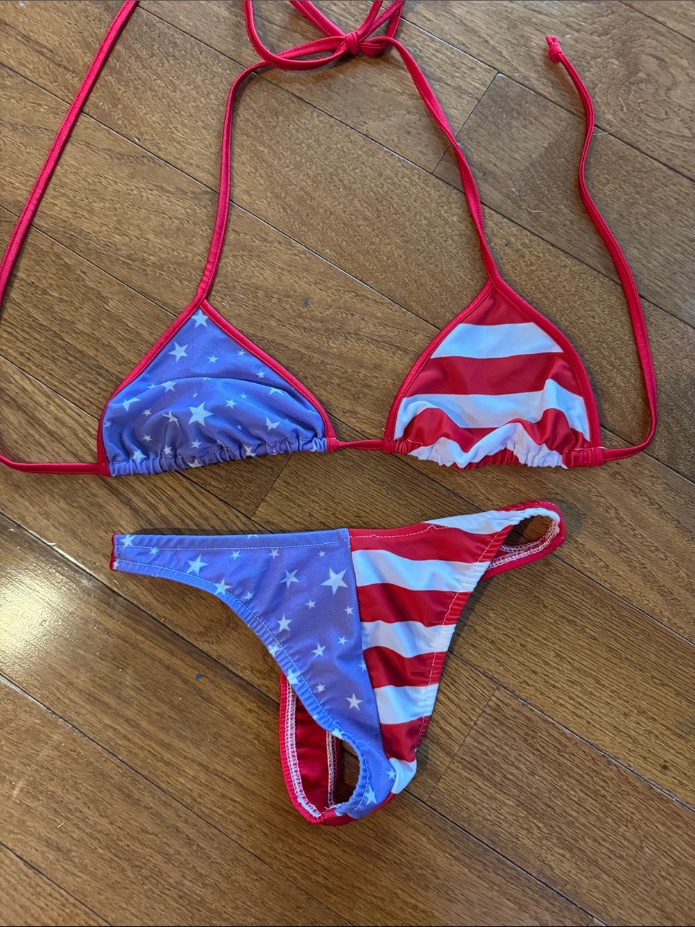 Patriotic Stars & Stripes Thong Bikini - Red, White & Blue